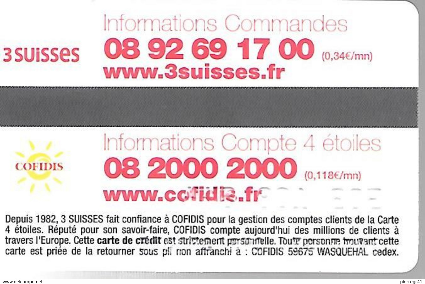 CARTE-MAGNETIQUE-CREDIT-4 ETOILES-3 SUISSES COFIDIS-2004-TBE - Disposable Credit Card