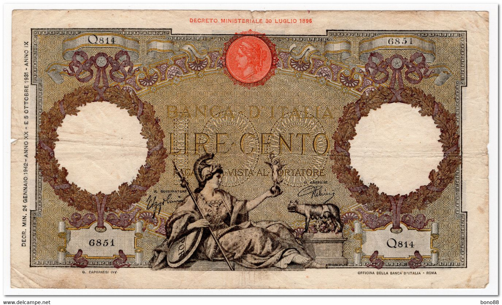 ITALY,100 LIRE,1942,P.55b,CIRCULATED - 100 Liras