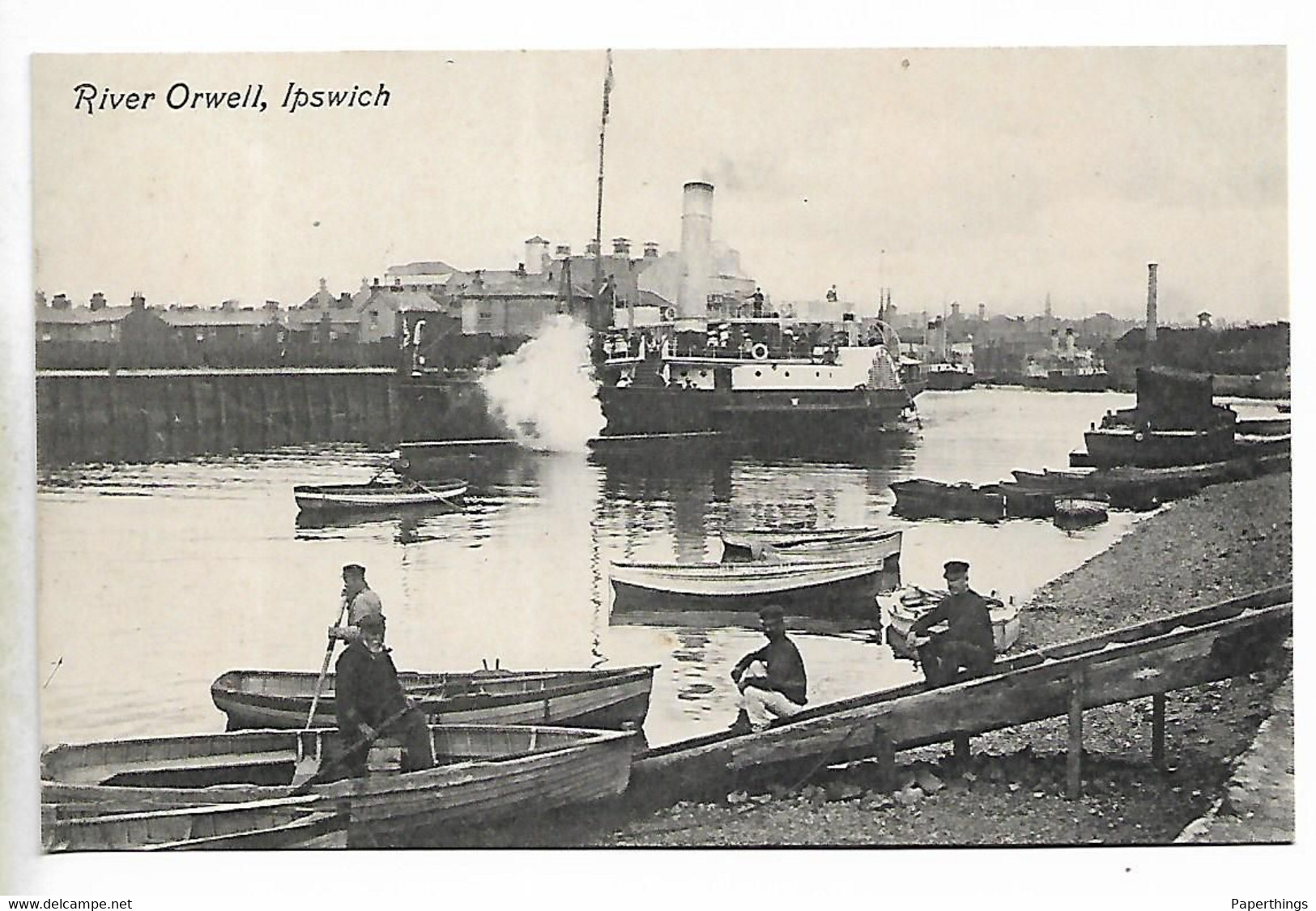 Postcard, Ipswich, River Orwell, Boats, Steamer, People. - Ipswich