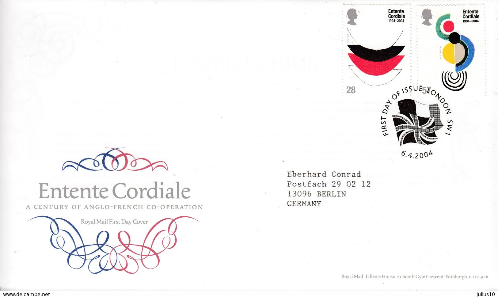 Great Britain 2004 Joint Issue With France Entente Cordiale FDC #29958 - 2001-2010 Em. Décimales