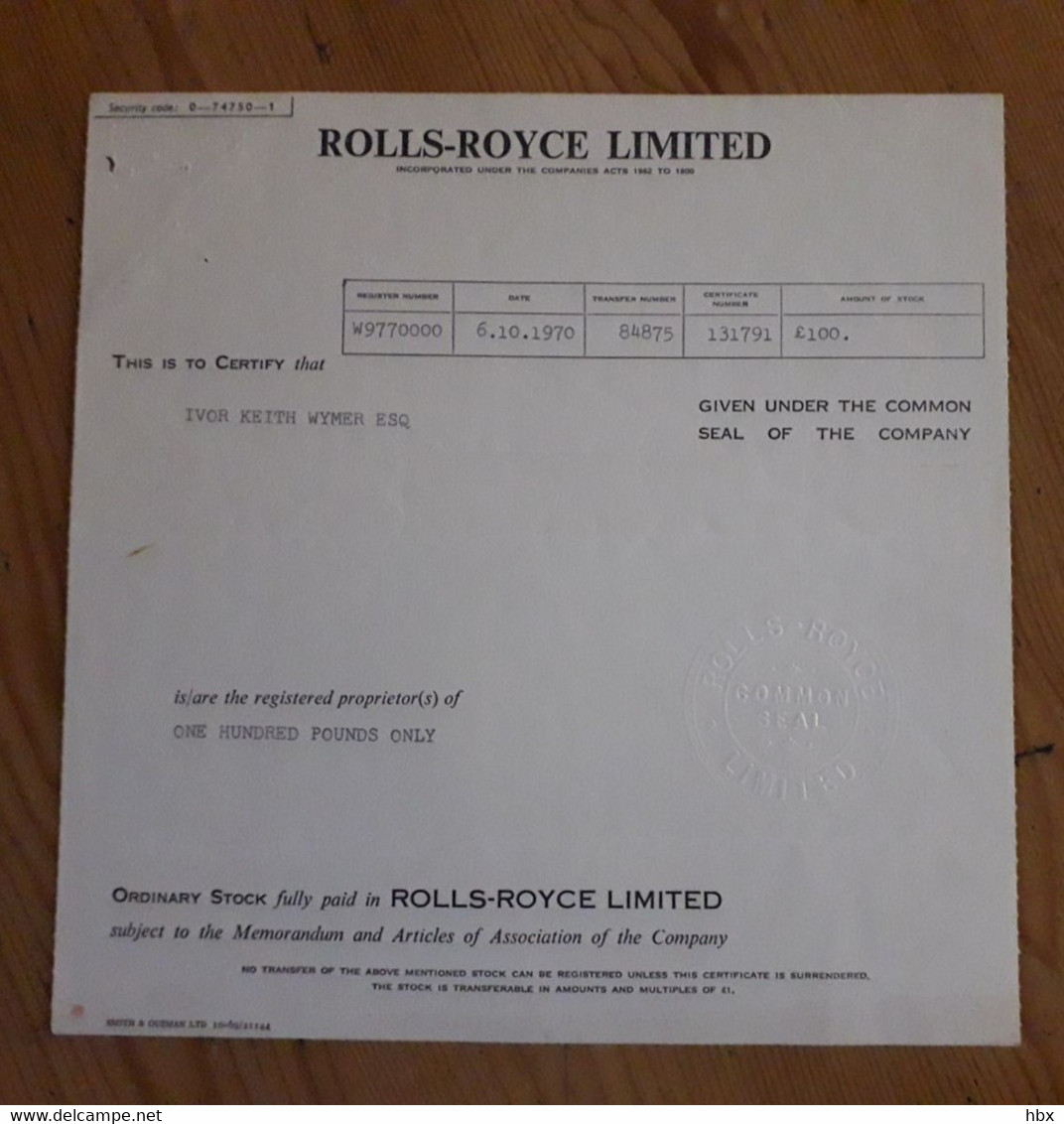 Rolls-Royce Ltd. - 1970 - Automobile