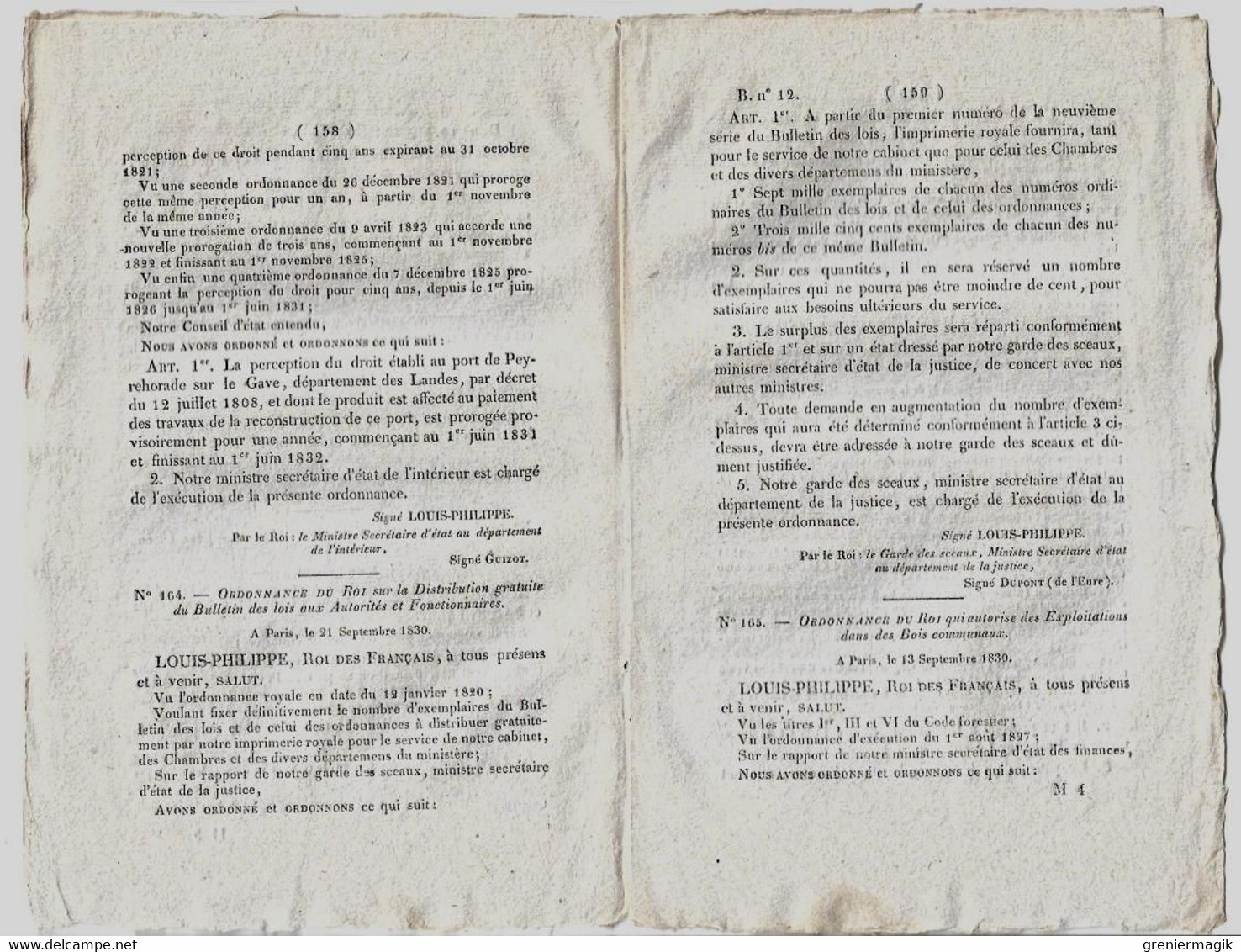 Bulletin Des Lois N°12 1830 Approvisionnement De Paris Pendant état De Siège (farines)/Amnistie Contraventions De Police - Decreti & Leggi