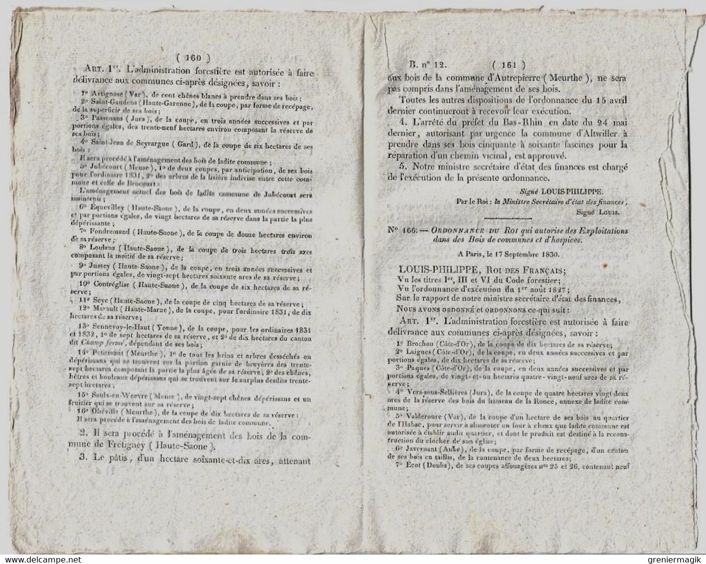 Bulletin Des Lois N°12 1830 Approvisionnement De Paris Pendant état De Siège (farines)/Amnistie Contraventions De Police - Decreti & Leggi