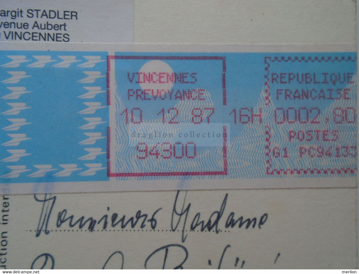 D181771    France  Paris  Vignette D'affranchissement Vincennes Prevoyance  1987 - 1985 « Carrier » Paper