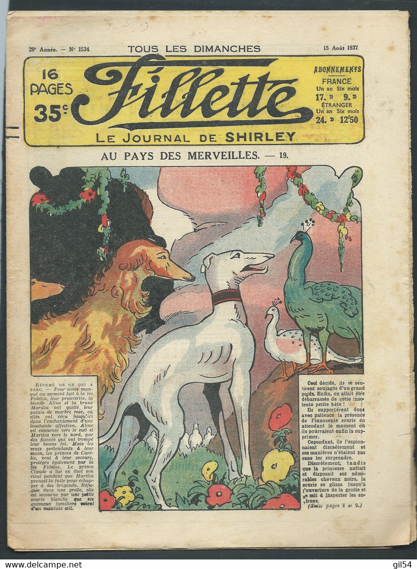 FILLETTE, Le Journal De Shirley , Lot De 4 N° 1537,1538,1536,1534 Année 1937  -  FAU 99 - Fillette