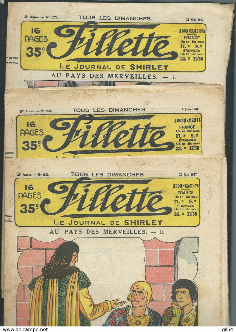 FILLETTE, Le Journal De Shirley , Lot De 4 N° 1527,1526,1524,1522 Année 1937  -  FAU 101 - Fillette