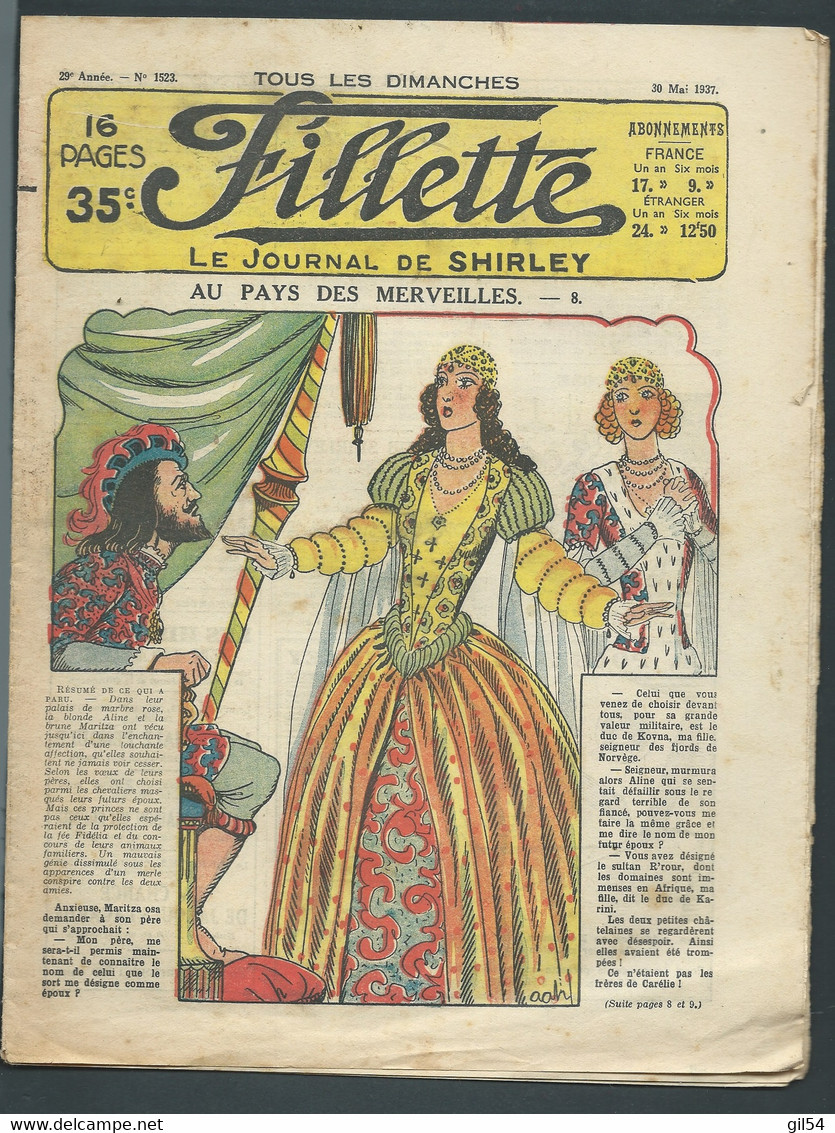 FILLETTE, Le Journal De Shirley , Lot De 4 N° 1523, 1511,1521,1510 Année 1937  -  FAU 102 - Fillette