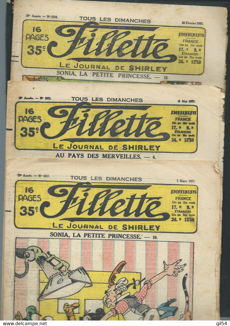 FILLETTE, Le Journal De Shirley , Lot De 4 N° 1523, 1511,1521,1510 Année 1937  -  FAU 102 - Fillette