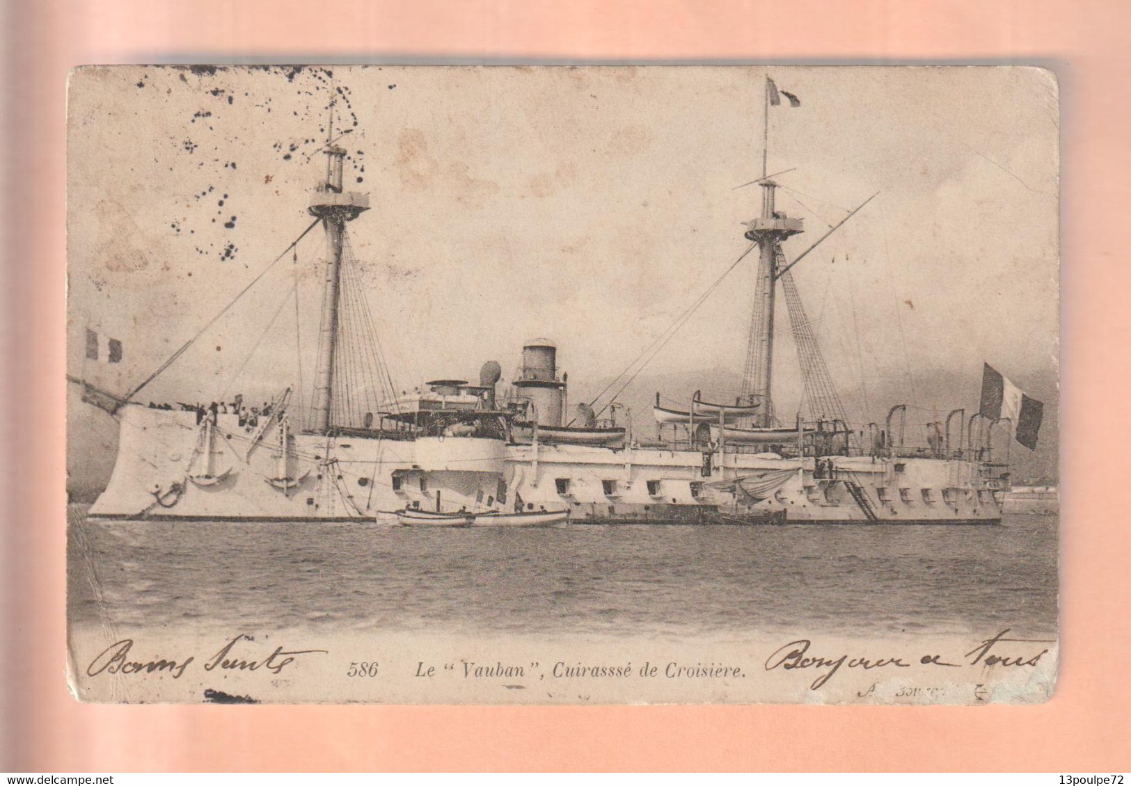 C.P.A   LE " VAUBAN " CUIRASSE DE CROISIERE  ---  1 ° COLONIAL  A LORIENT  1904 - Other Wars