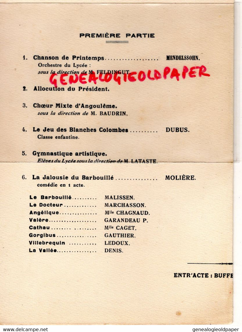 16- ANGOULEME - PROGRAMME FETE ASSOCIATION ANCIENS ELEVES DU LYCEE-25 AVRIL 1937-GUITARE- PATOISEAU-IMPRIMERIE BELLEFAYE - Historical Documents