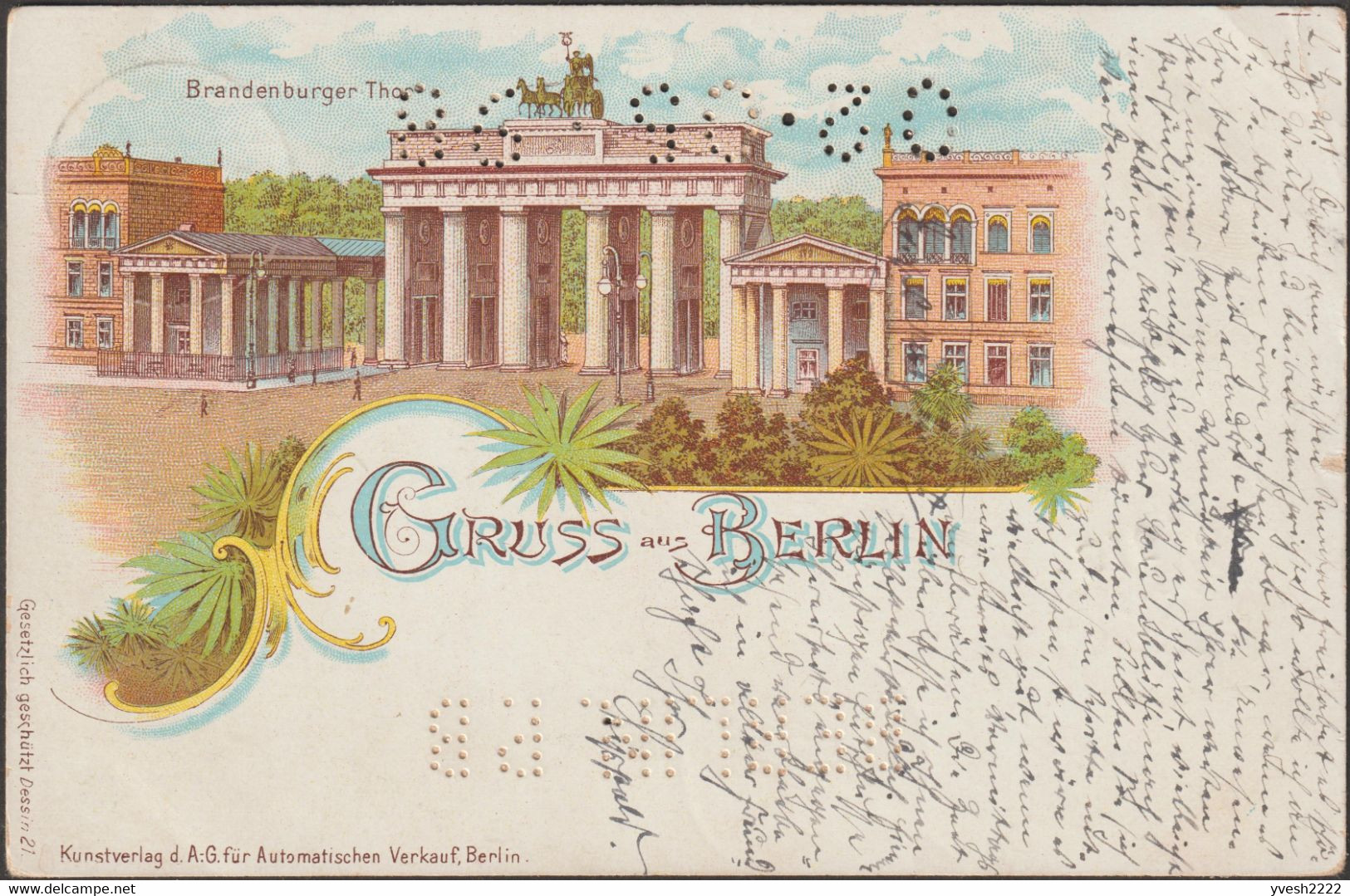 Allemagne 1898. Entier Postal TSC. Berlin PB, Carte Perforée Dont Date. Vendue En Distributeurs Automatiques. RRRR - Perfins