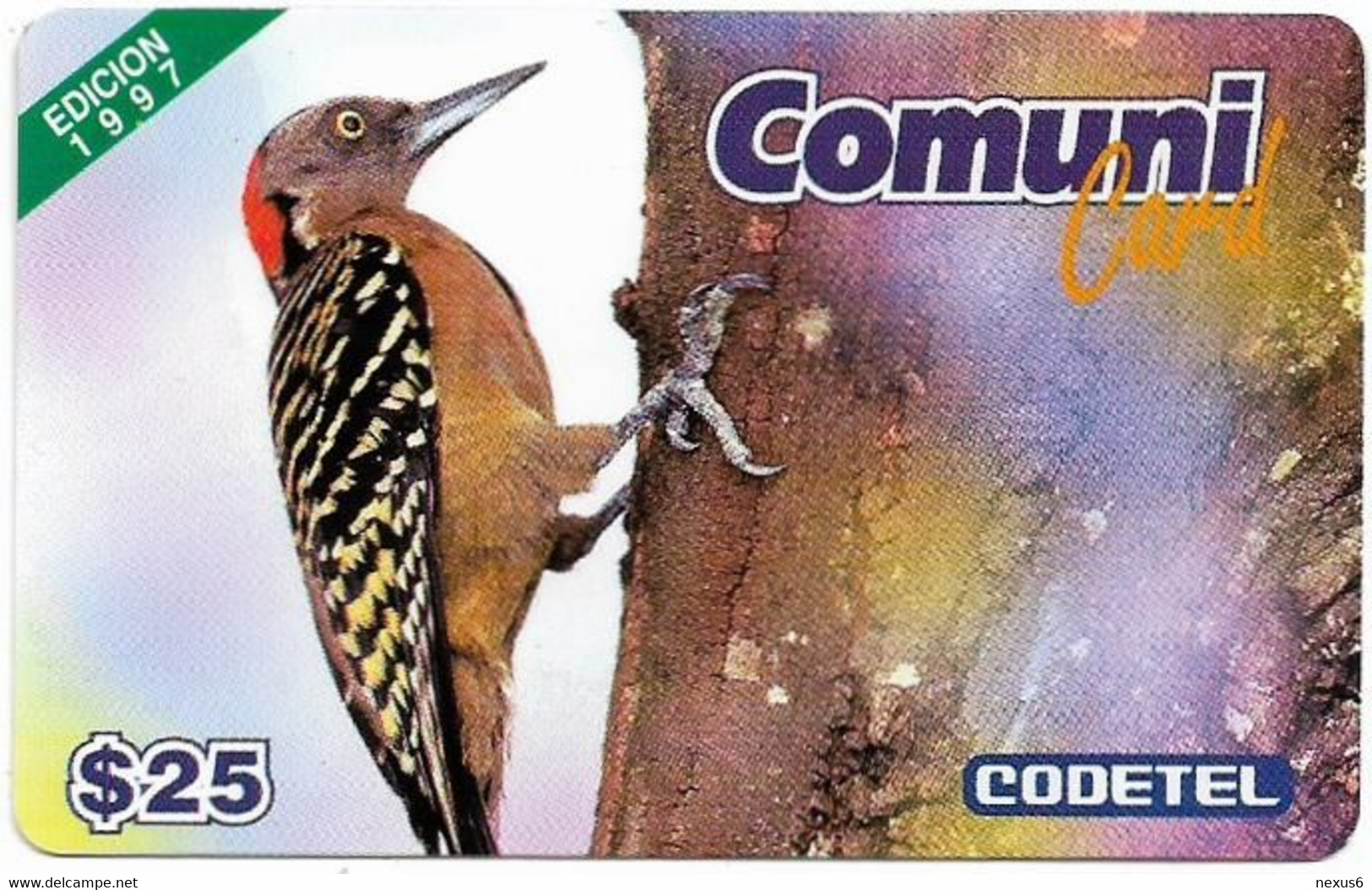 Dominican Rep. - Codetel (ComuniCard) El Carpintero Bird $25, 1997 Edit. - Remote Mem. 25$, Used - Dominicaanse Republiek