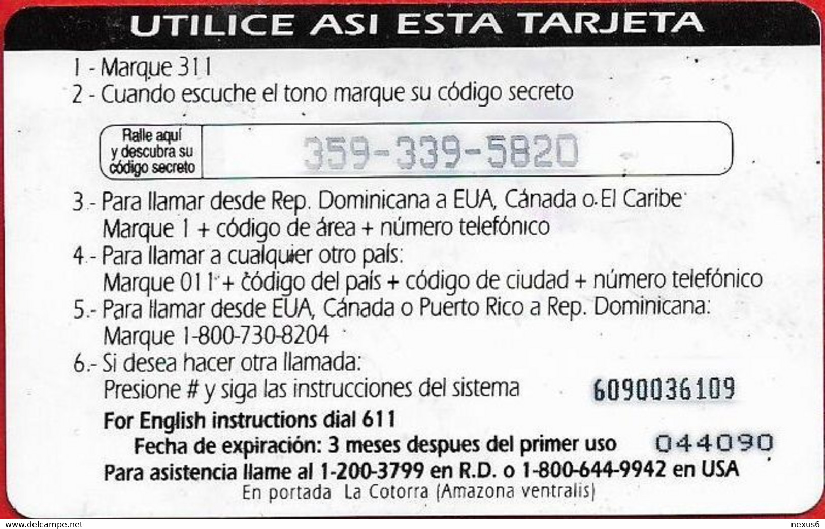 Dominican Rep. - Codetel (ComuniCard) La Cotorra Parrot, 1997 Edit. - 1997, 45$, Remote Mem. Used - Dominicana