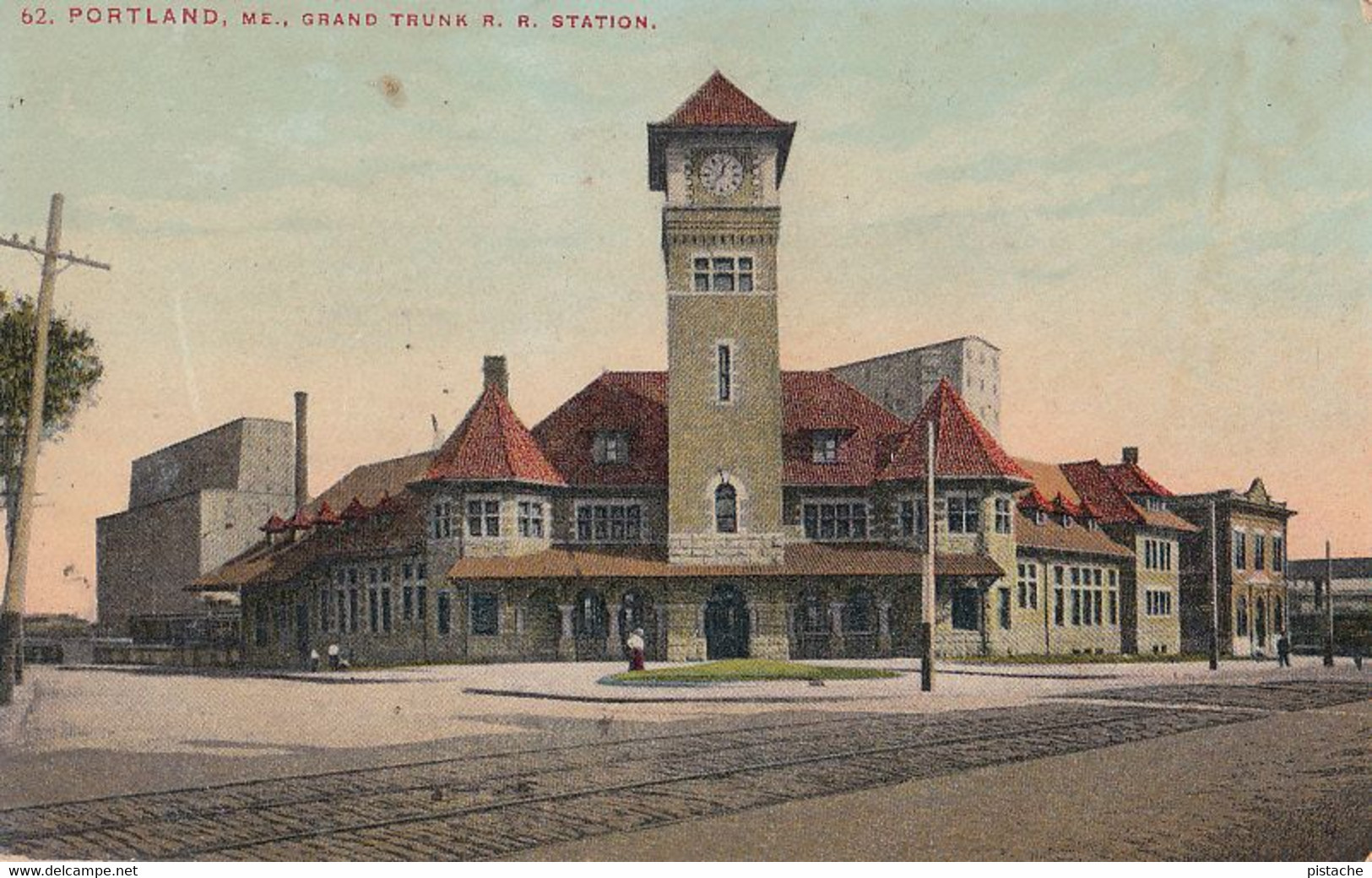 545 – Vintage 1910 – Portland Maine USA – Grand Trunk Railway Station – Postmark – By Mason Bros. – Good Condition - Portland