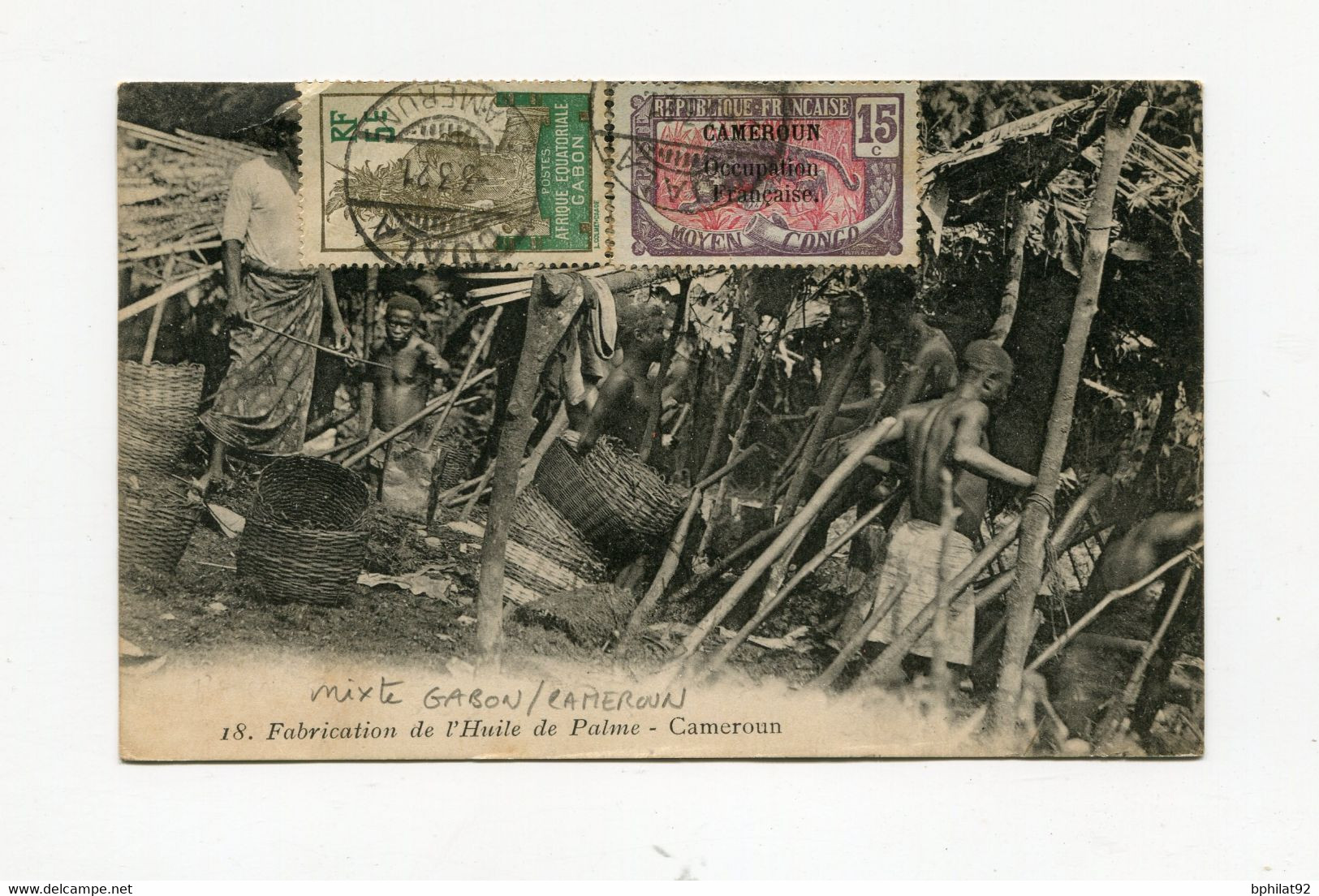 !!! CPA DE 1921 AFFRANCH MIXTE GABON ET CAMEROUN, CACHET DE DOUALA - Storia Postale