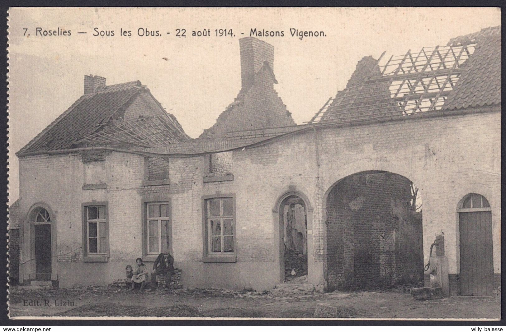 +++ CPA - ROSELIES - Guerre 1914 - Sous Les Obus - Maisons Vigneron - Nels   // - Aiseau-Presles