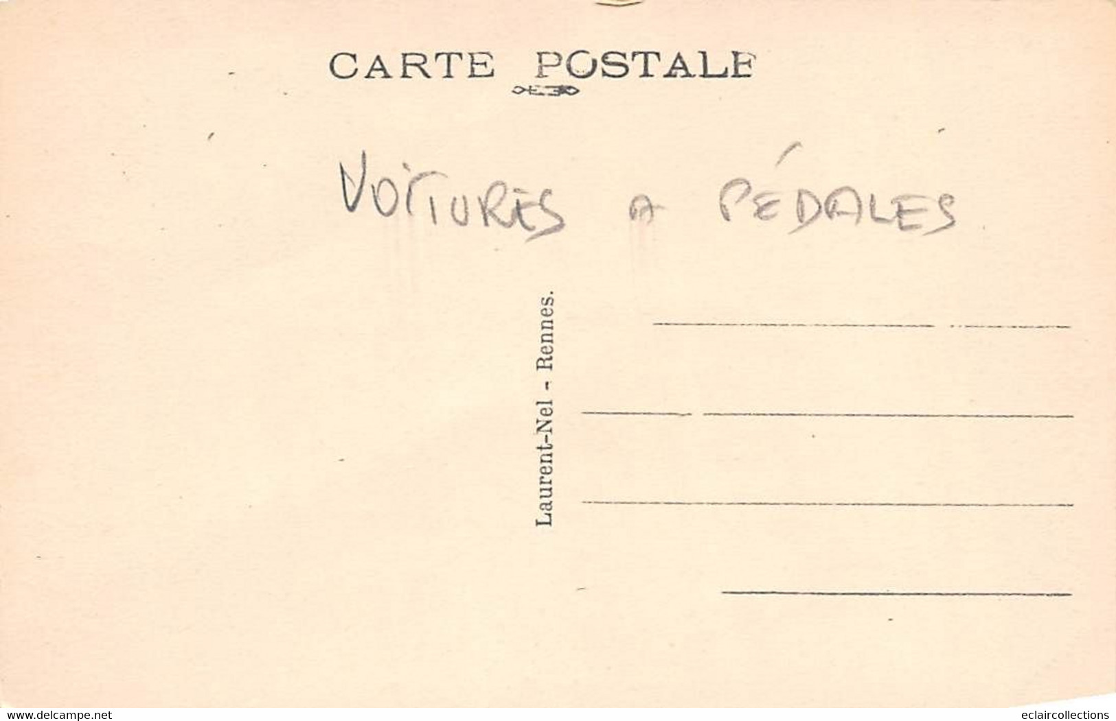 Thème:  Jeux Divers.    Jouet D'enfant . Voiture à Pédales. La Sagesse . La Garderie à Rennes 35         (voir Scan) - Other & Unclassified