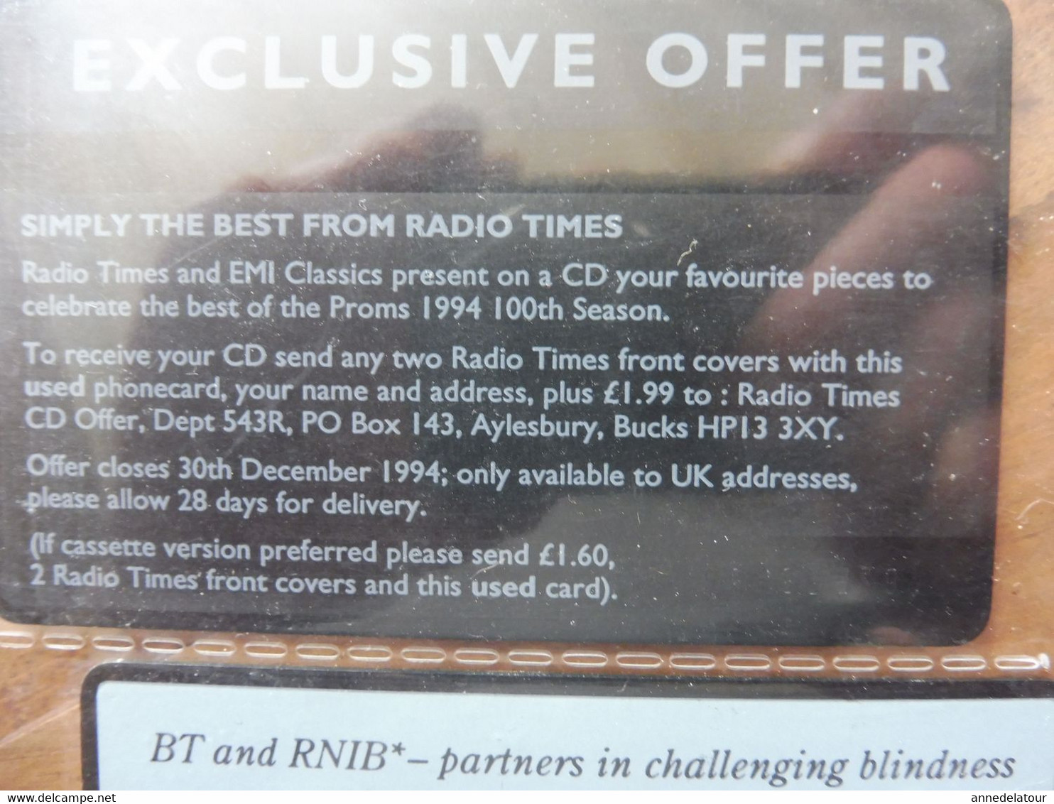 10  Phonecard    BT  (British Telecom)  ---> Radio Times,  and so and   ( origine Royaume Uni ) (United Kingdom )