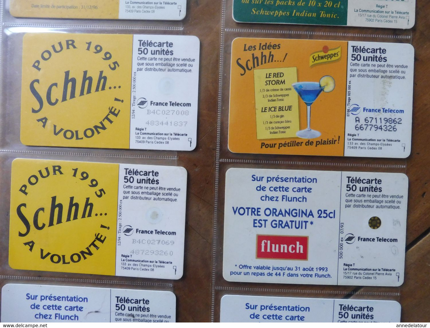 10  Télécartes  FRANCE TELECOM   avec publicité pour les boissons (  Schweppes , Orangina , )