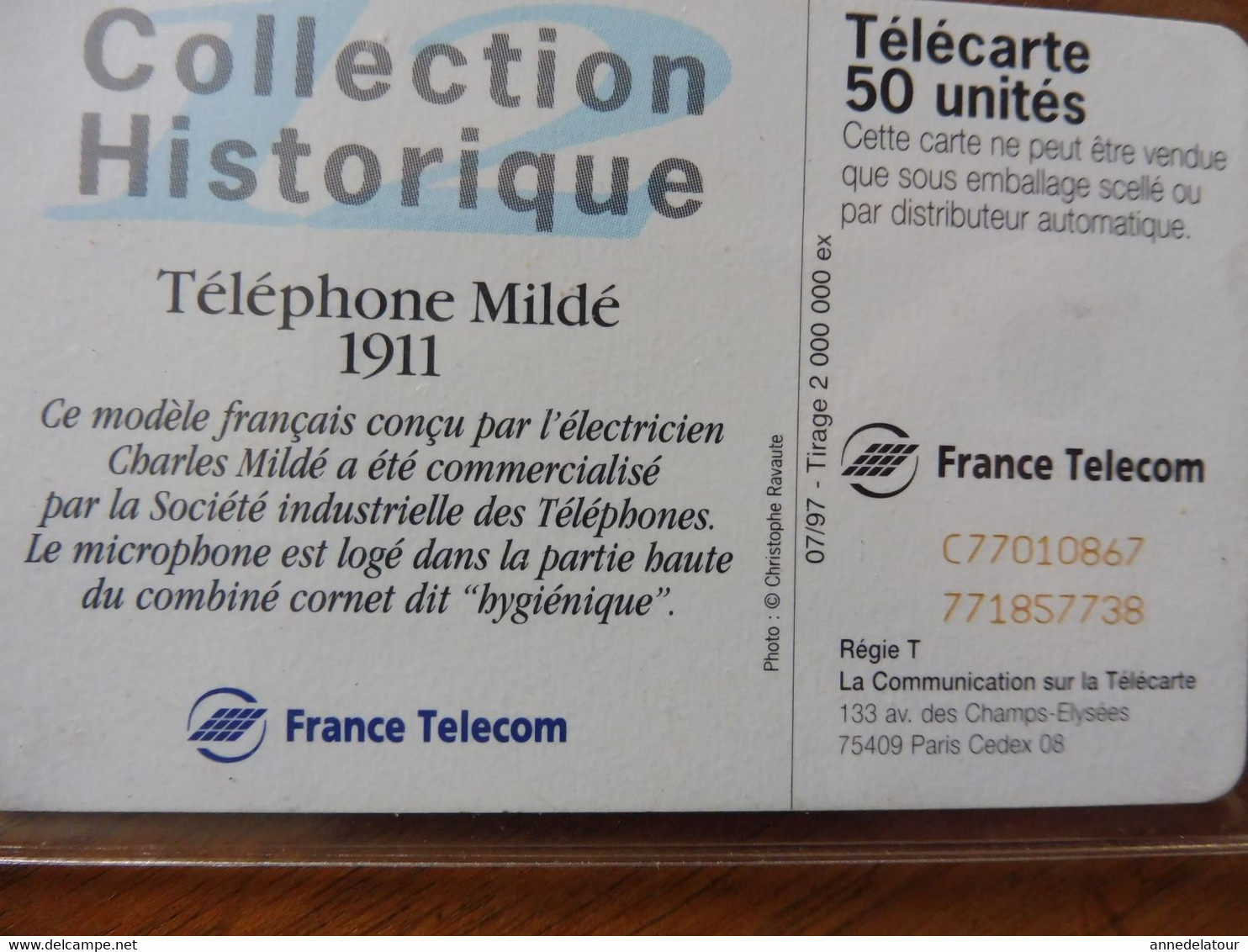 8 Télécartes FRANCE TELECOM  - Collection Historique téléphones (Ader, Mildé , Berliner ,Ericson, Deckert ,D'Arsonval)