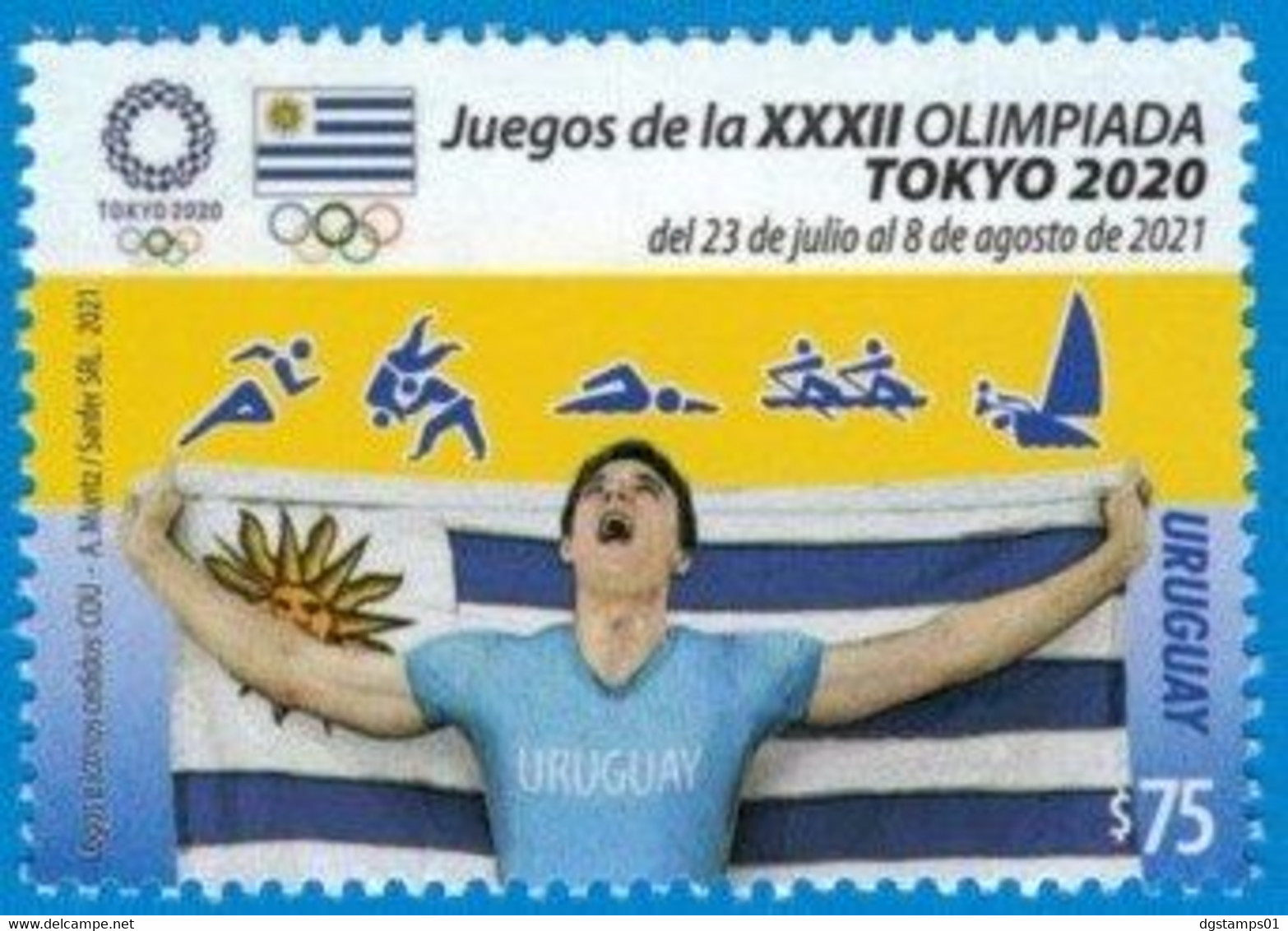 Uruguay 2021 ** Stamp Olympic Games Tokyo. Athletics, Swimming, Martial Arts, Rowing, Sailing. - Estate 2020 : Tokio