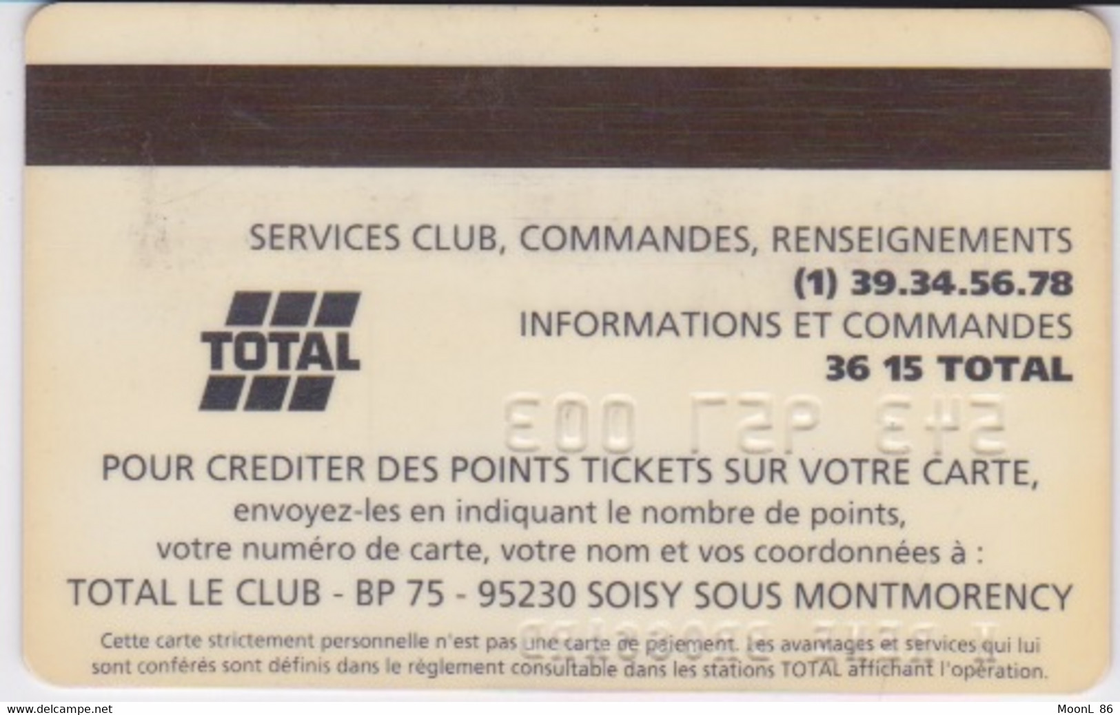 ANCIENNE CARTE - CARBURANT - MAGNETIQUE - TOTAL LE CLUB - POUR STATION ESSENCE - Otros & Sin Clasificación