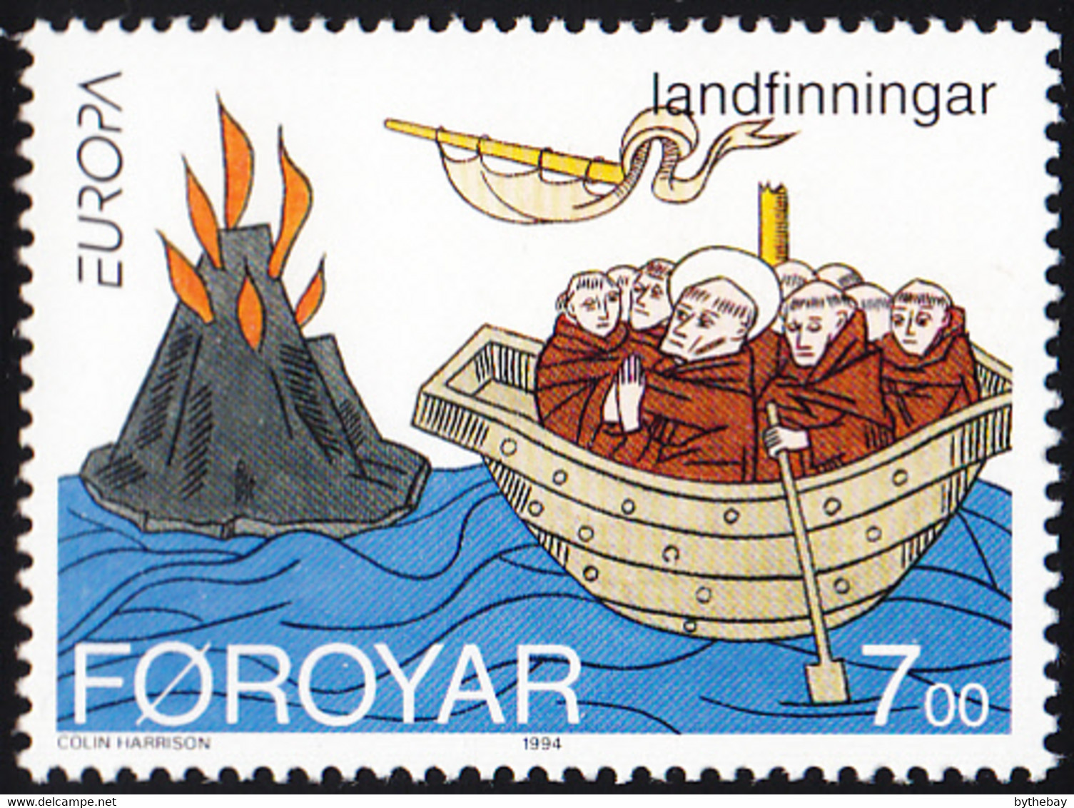 Faroe Islands 1994 MNH Sc #265 7k St Brendan, Irish Monks, Volcano EUROPA - Islas Faeroes