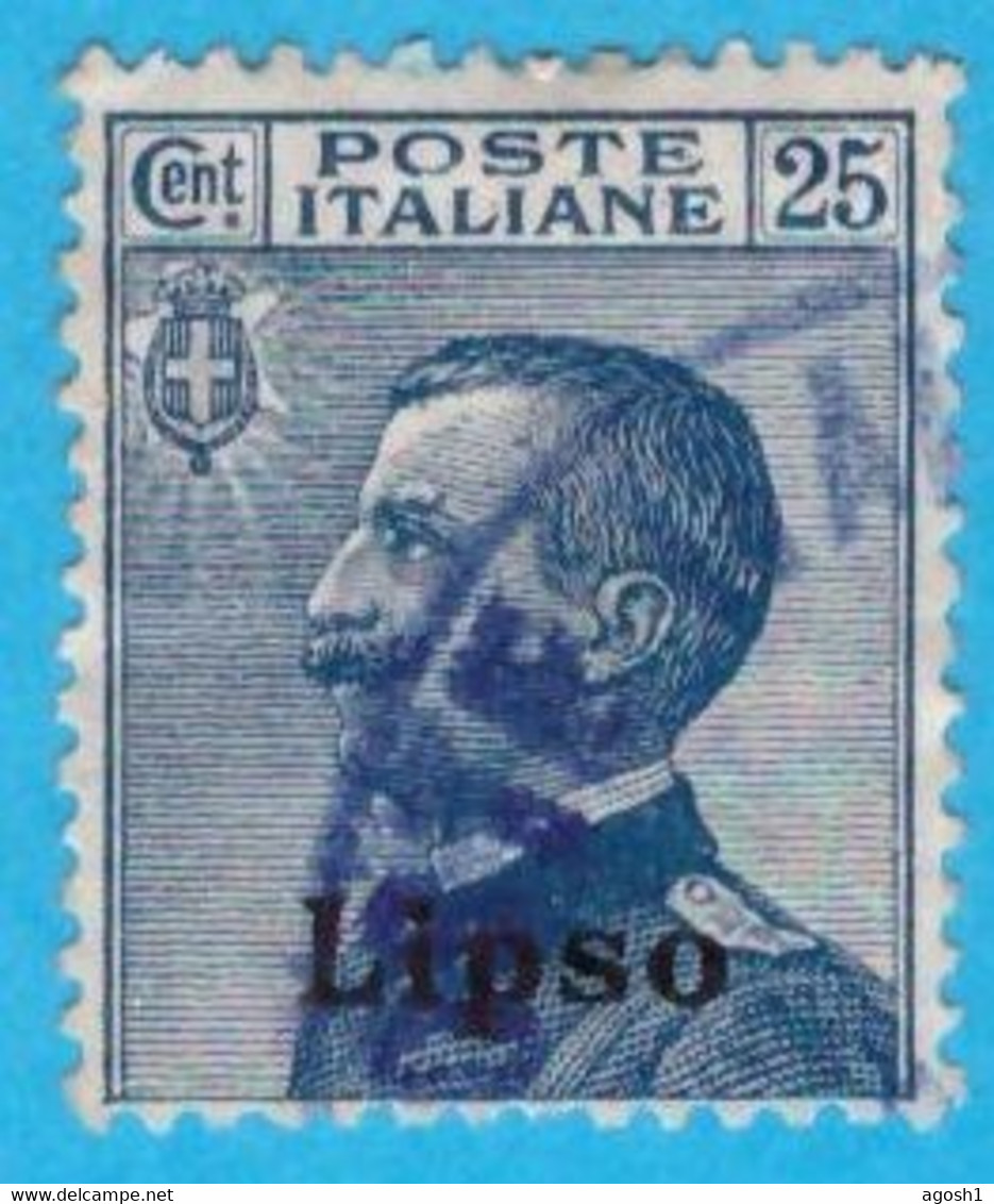 EGLI013 EGEO LIPSO 1912 FBL D'ITALIA SOPRASTAMPATI LIPSO CENT 25 SASSONE NR 5 USATO - Egeo (Lipso)