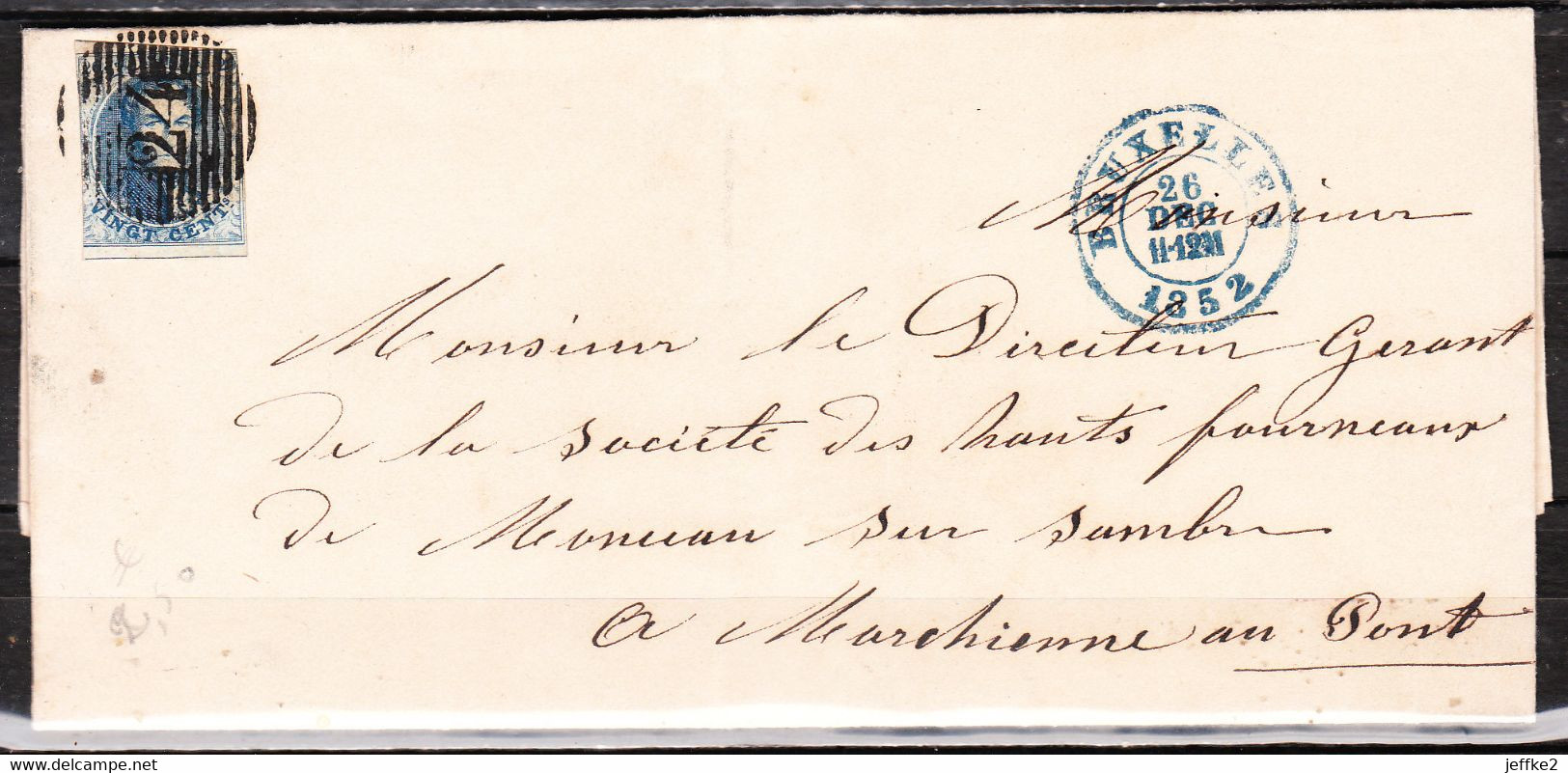 Lettre Du 26 Décembre 1852 De Bruxelles Pour Marchienne-au-Pont - LOOK!!!! - Matasellado De Barras: Percepciones