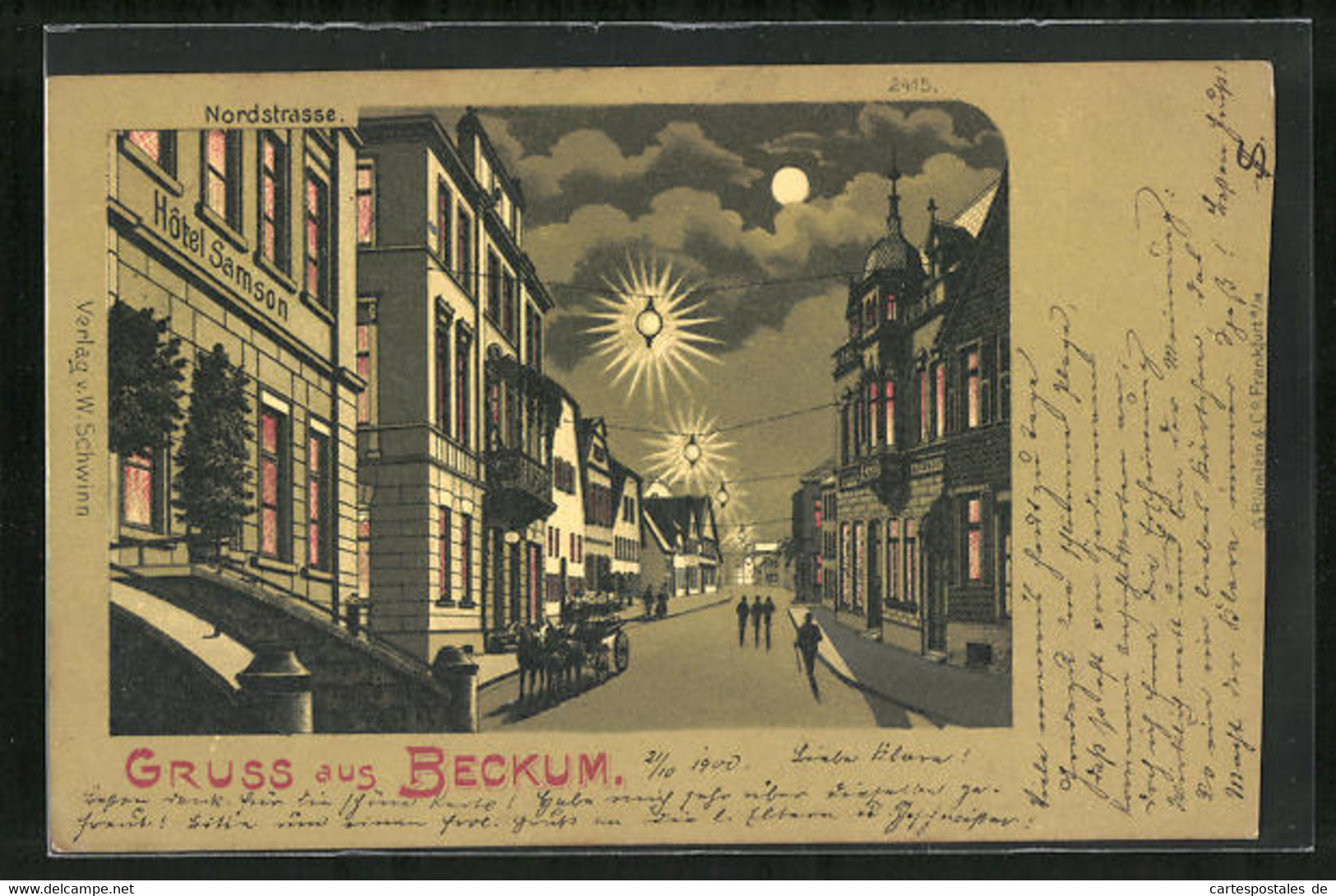 Mondschein-Lithographie Beckum, Nordstrasse Mit Hotel Samson - Beckum