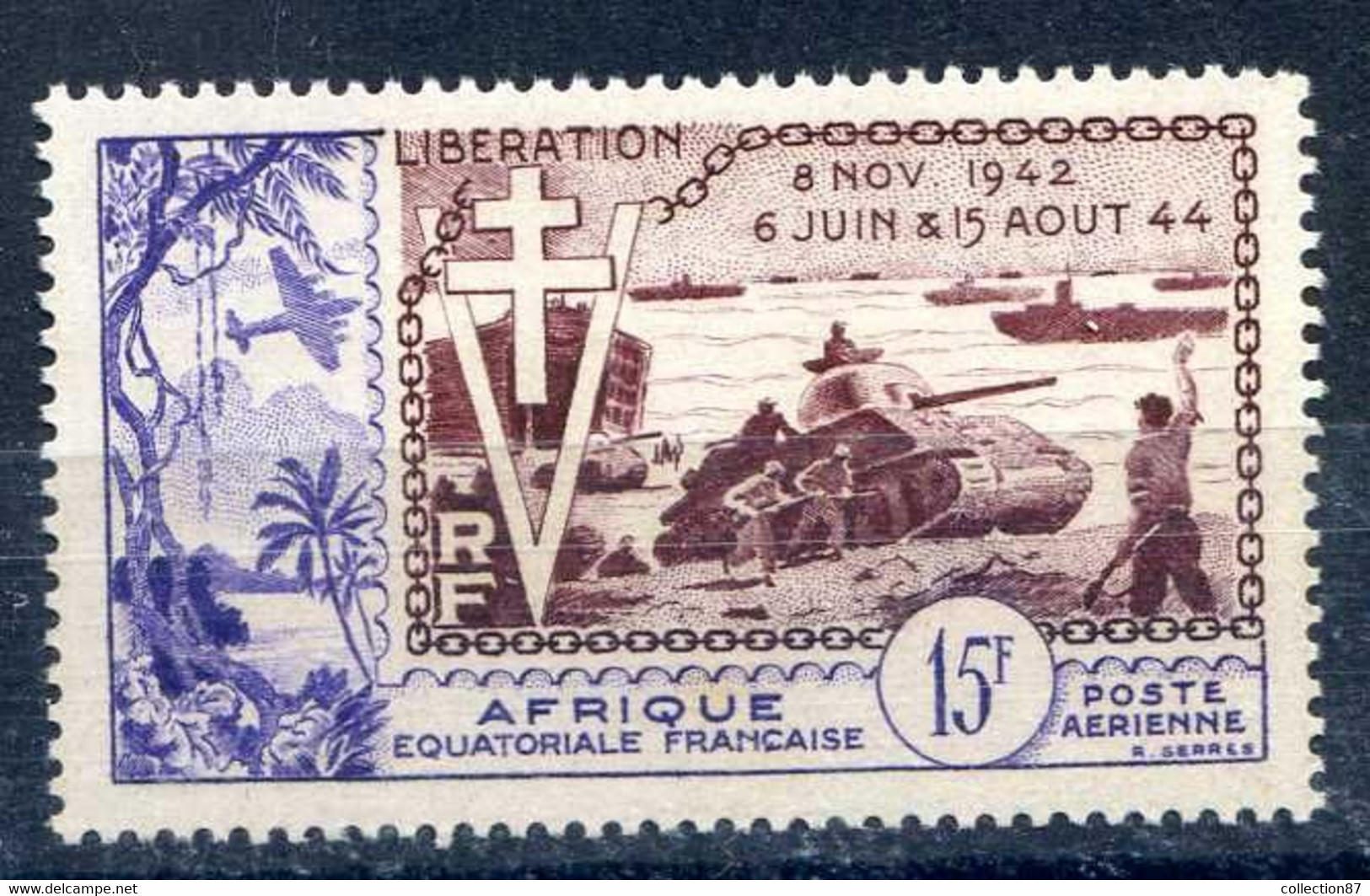 PA 57 * NEUF  < AFRIQUE EQUATORIALE < 10e ANNIVERSAIRE De La LIBERATION - CHAR  TANK  Et CROIX De LORRAINE - 1954 10e Anniversaire De La Libération