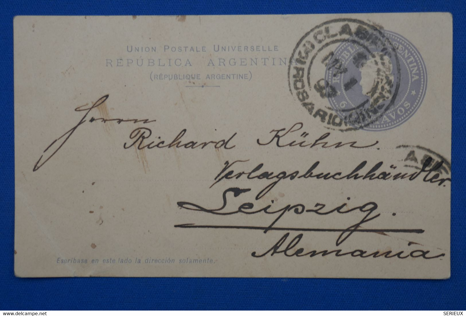 W14 ARGENTINA BELLE CARTE RARE 1897 ROSARIO  POUR LEIPZIG ALEMANIA VIA BUENOS AIRES + + AFFRANCH. INTERESSANT - Cartas & Documentos