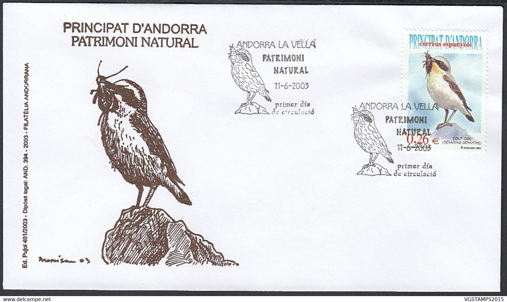 Andorre  2003 - Andorre Espagnole-  FDC. Yvert  Nº 292. Theme:  Oiseaux..........  (EB) DC-10008 - Andorre
