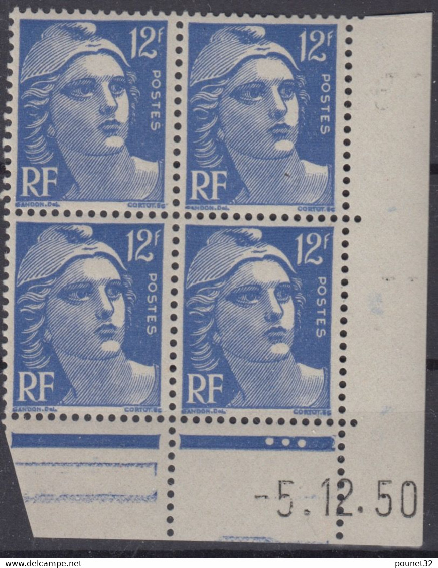 FRANCE : GANDON N° 812 BLOC DE 4 COIN DATE 5.12.50 NEUF ** GOMME SANS CHARNIERE - 1950-1959