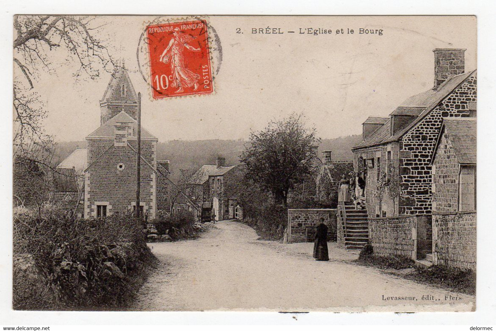 CPA Athis Val De Rouvre 61 Orne Bréel Eglise Et Le Bourg Petite Animation éditeur Levasseur à Flers - Athis De L'Orne