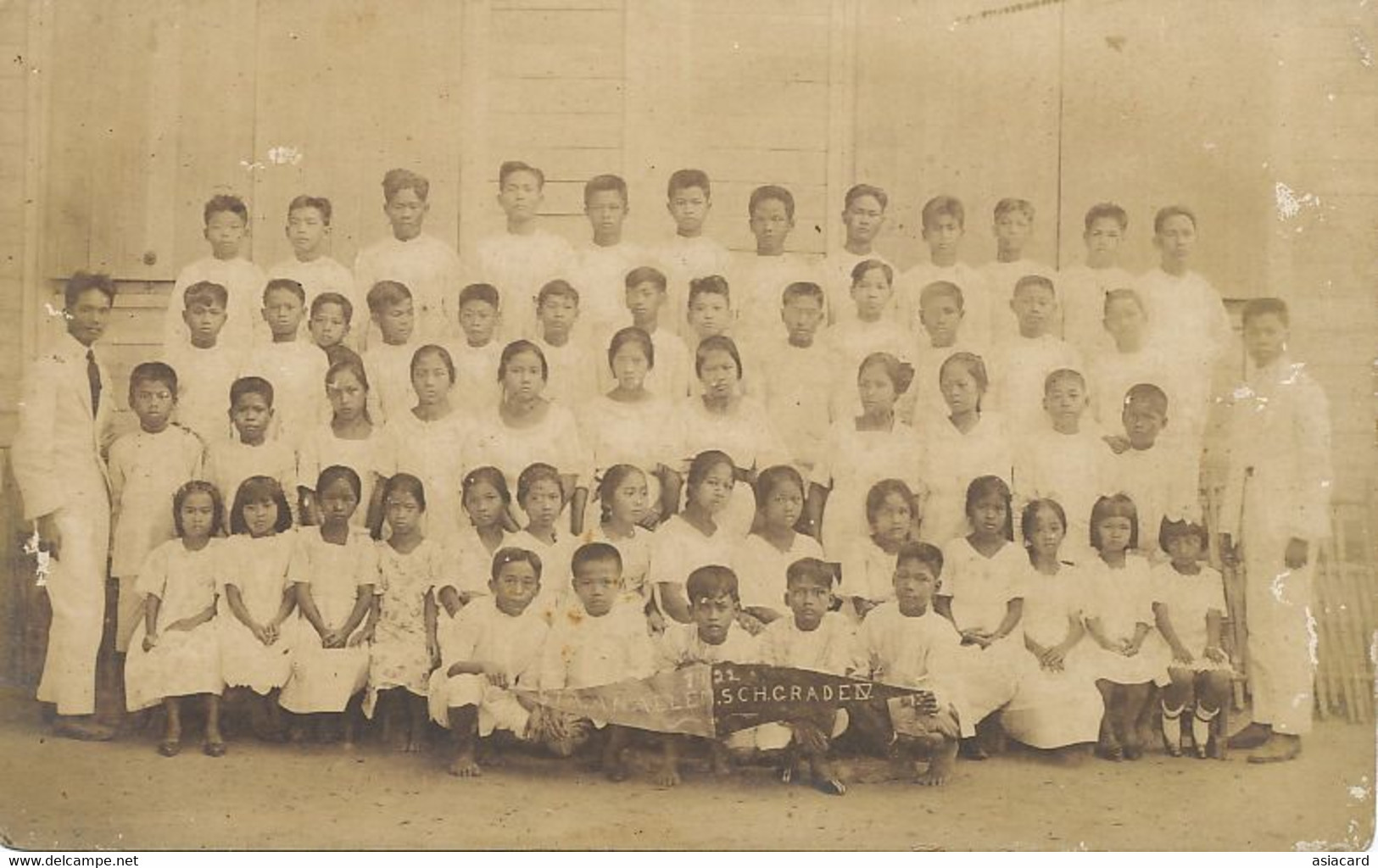 Real Photo Santa Ana Elementary School 1922 Girls And Boys - Philippines