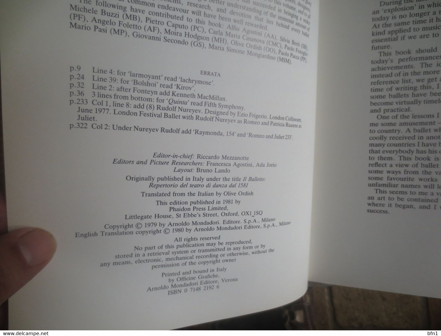 Phaidon Book Of The Ballet Hardcover – January 1, 1981 By RICCARDO MEZZANOTTE (Editor), RUDOLF NUREYEV (Preface) - Kultur