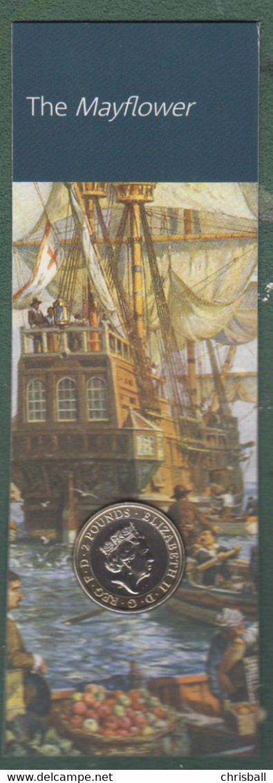 Great Britain UK £2 Coin Mayflower- 2020 Brilliant Unc On Royal Mint Information Card - 2 Pounds