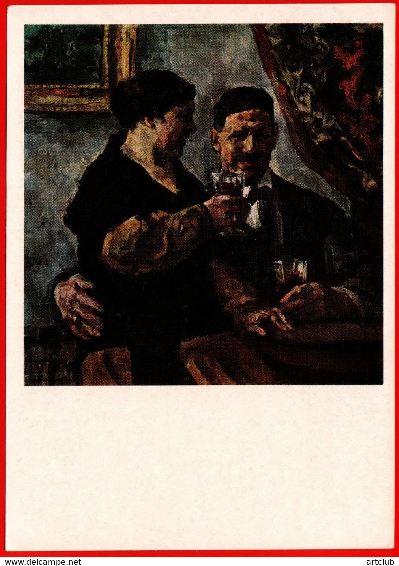 28013 Konchalovsky Self-portrait With His Wife A Pair Of Two Wine Glass Alcohol Drink Alcohol USSR 1974 Soviet Postcard - Pittura & Quadri