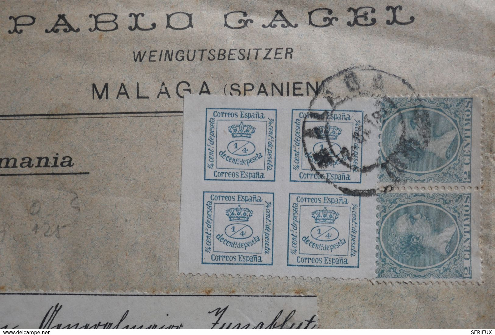 W15 ESPAGNE BELLE LETTRE RARE  1923 MALAGA  POUR DRESDE GERMANY REDISTRIBUEE+ BLOC DE T.P   + AFFRANCH. INTERESSANT - Cartas & Documentos