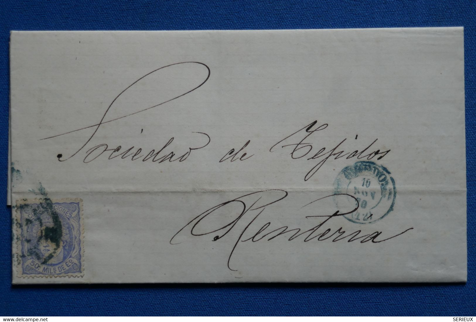 W15 ESPAGNE BELLE LETTRE  1856     A RENTORA+ VIGNETTE + AFFRANCH. INTERESSANT - Storia Postale