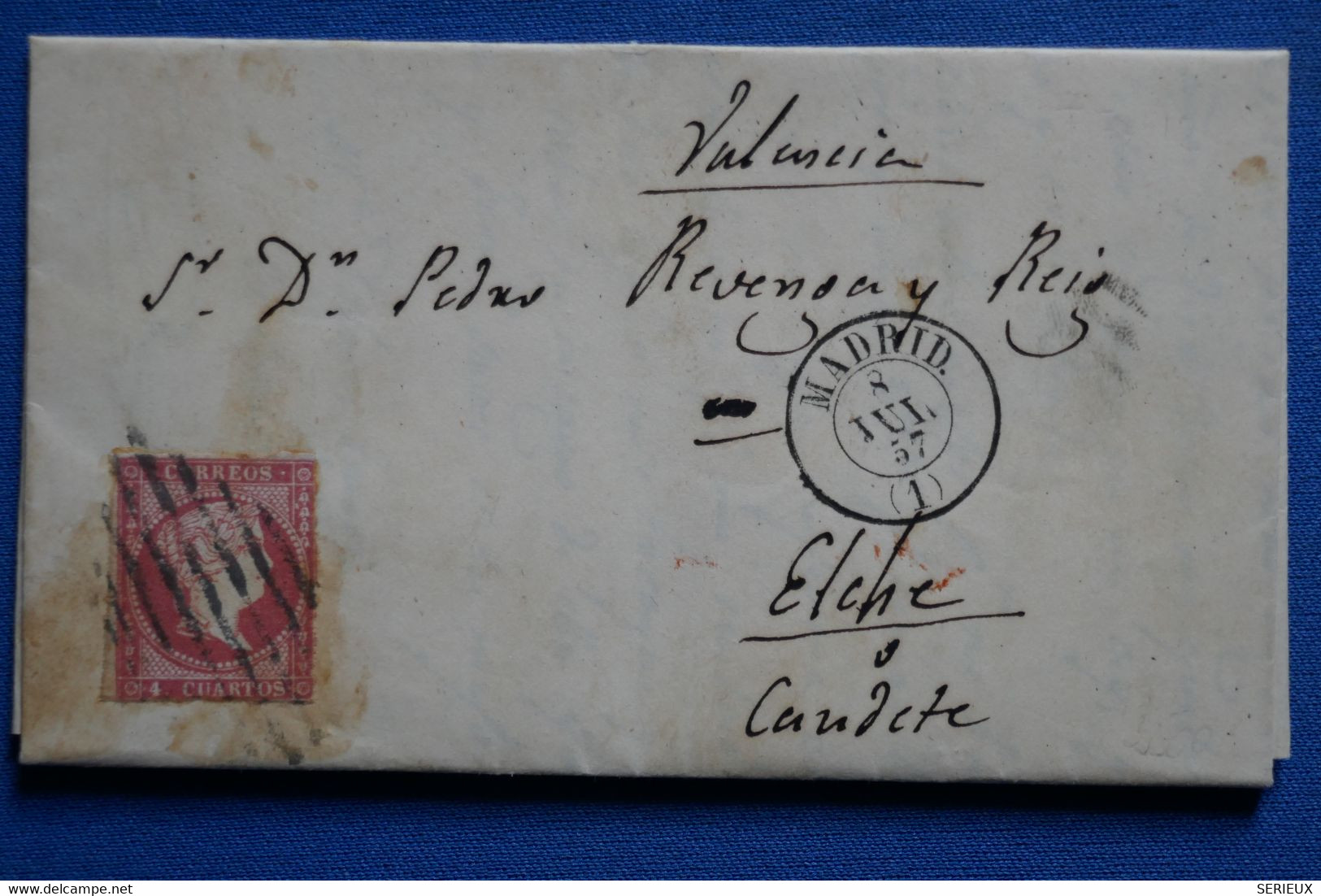 W15 ESPAGNE BELLE LETTRE 1857  MADRID POUR ELCHE   + AFFRANCH. INTERESSANT - Lettres & Documents