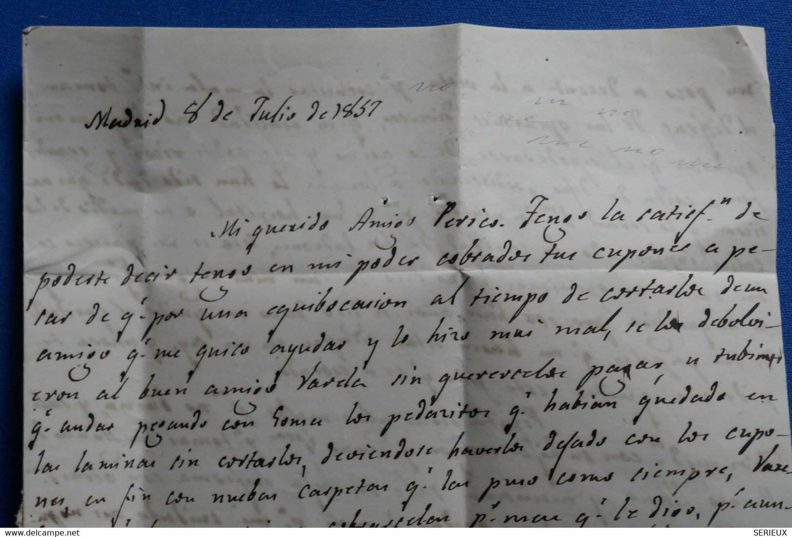 W15 ESPAGNE BELLE LETTRE 1857  MADRID POUR ELCHE   + AFFRANCH. INTERESSANT - Covers & Documents