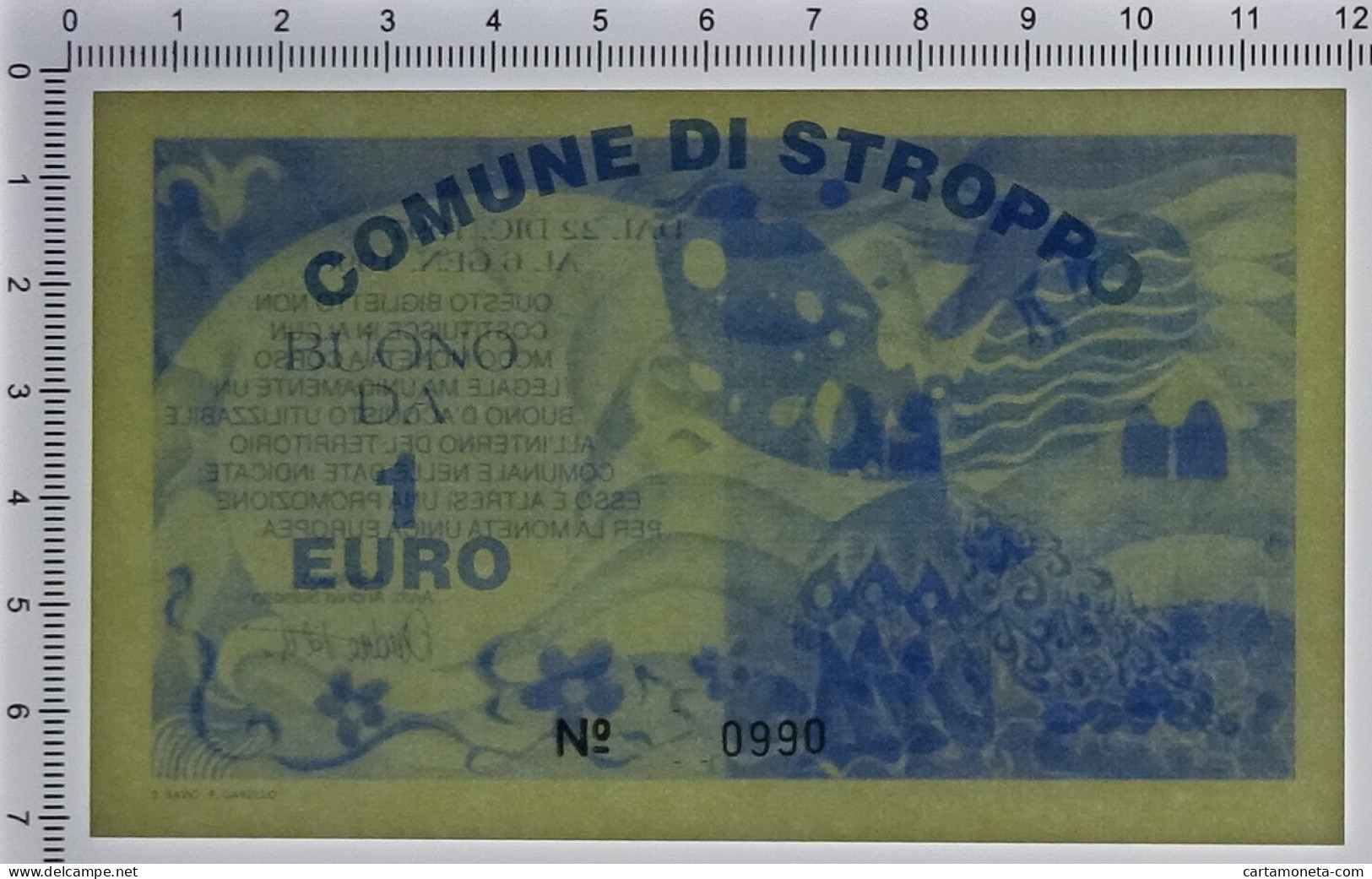 1 EURO BUONO COMUNALE COMUNE DI STROPPO 22/12/1997 FDS-/FDS - [ 7] Fautés & Variétés