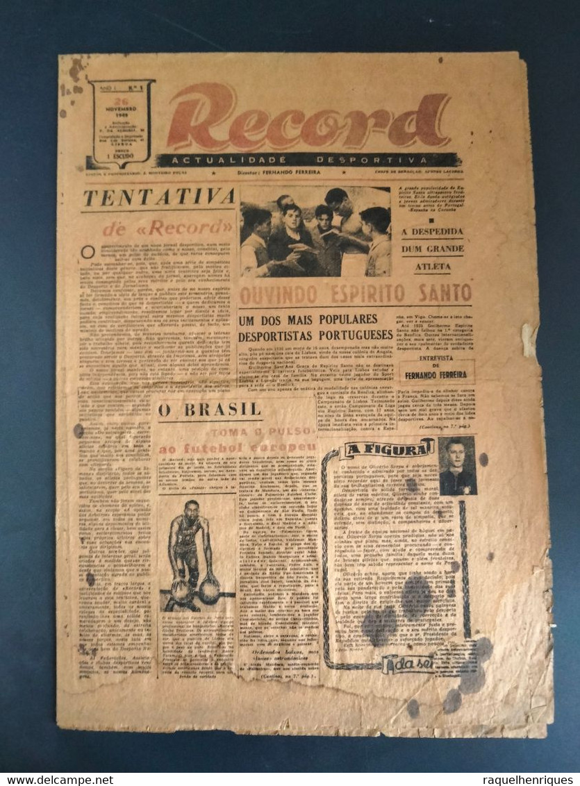 JORNAL RECORD Nº 1 - 26 De NOVEMBRO 1949 - 8 PAGINAS DESDOBRAVEL - RARO - Sports
