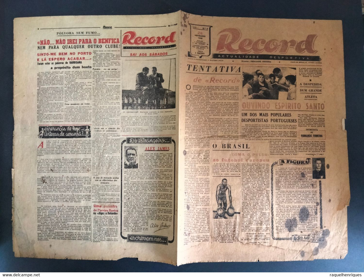 JORNAL RECORD Nº 1 - 26 De NOVEMBRO 1949 - 8 PAGINAS DESDOBRAVEL - RARO - Sports