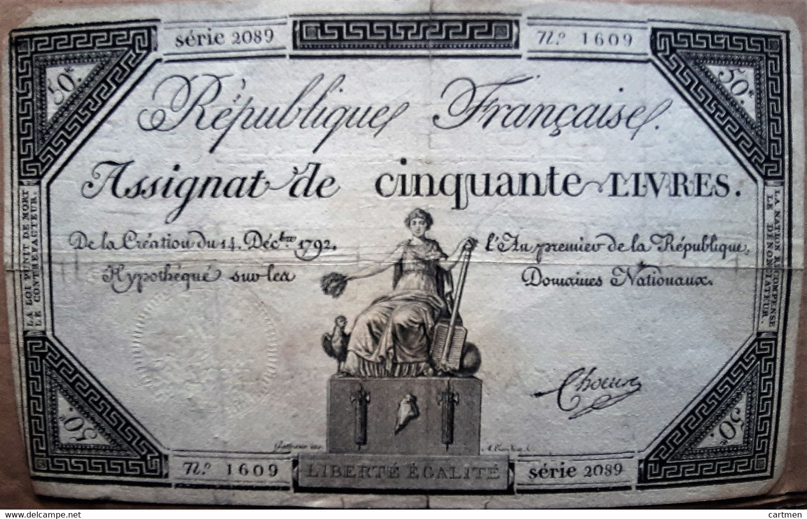 ASSIGNATS TROIS BILLETS ANCIENS 50 LIVRES ET 100 FRANCS BON ETAT ANNEE 1792 AUTHENTIQUES D'EPOQUE DOS VIERGES - Assignate