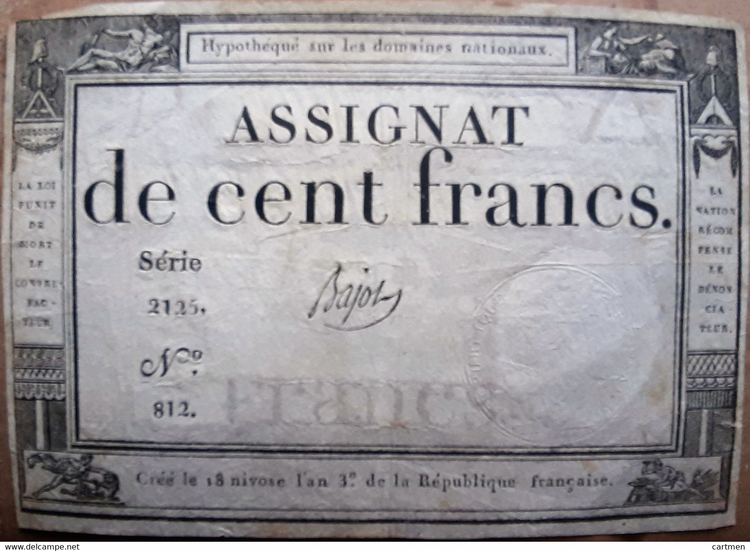 ASSIGNATS TROIS BILLETS ANCIENS 50 LIVRES ET 100 FRANCS BON ETAT ANNEE 1792 AUTHENTIQUES D'EPOQUE DOS VIERGES - Assignate