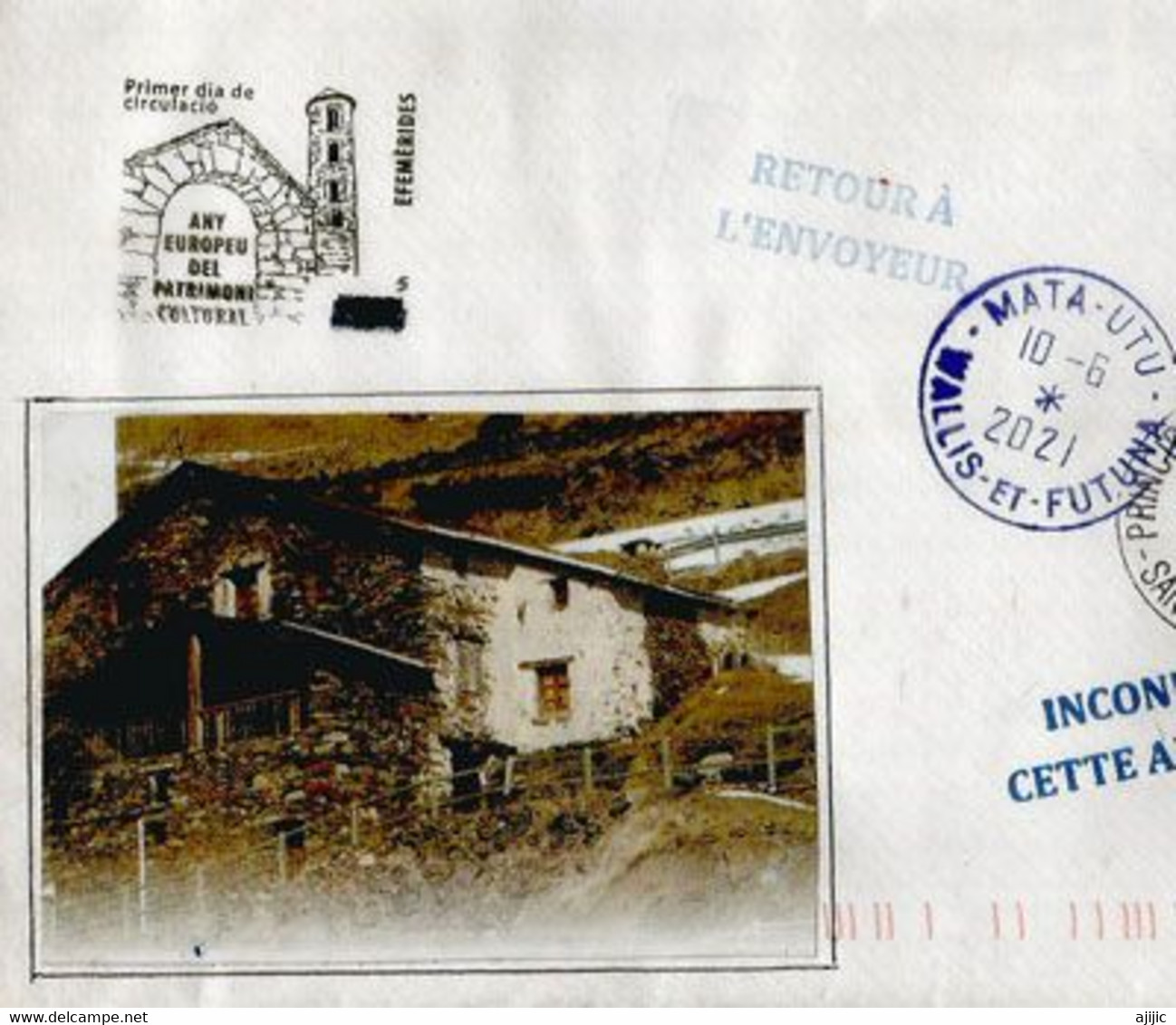 ANDORRA- WALLIS & FUTUNA, Lettre Envoyée à Mata-Utu, Return To Sender, Avec Vignette Prévention Covid-19 Et Postmarks - Cartas & Documentos