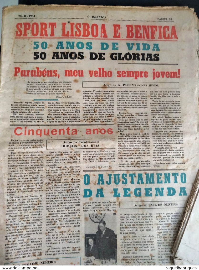 JORNAL O BENFICA - 28 De FEVEREIRO 1954 - NUMERO 587 - BODAS DE OURO - 2 JORNAIS 63 PAGINAS - RARO - Sport